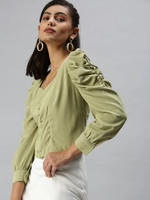 Women's Olive Solid Crop Top-AE-7052-Olive