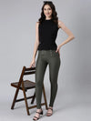 Women Olive Solid Skinny Fit Jeggings-ANX-77-Olive