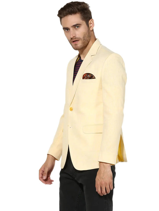 Hangup Men Standard Solid Men Formalwear-LemonLinenBlazer