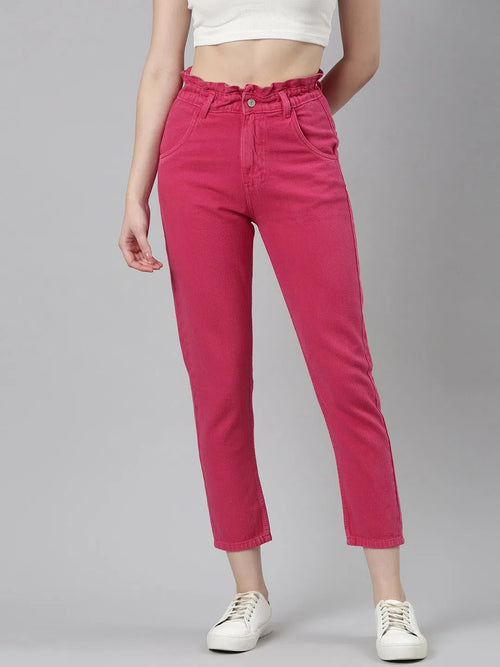 Women Fuchsia Solid Regular Fit Denim Jeans-GZ-5550-Fuchsia