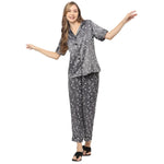 Smarty Pants Women's Silk Satin Grey Color Butterfly Print Night Suit