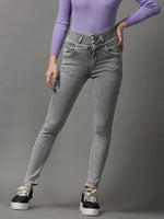 Women's Grey Solid Skinny Fit Denim Jeans-GZ-5292-1-Grey