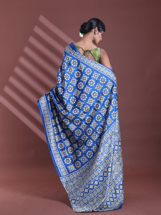 Blue Silk Soft Saree With Texture Print-MA60BSL01400035