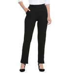 Smarty Pants Women's Cotton Lycra Straight Leg Black Color Formal Trouser