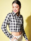 White & Blue Check Cropped Shirt