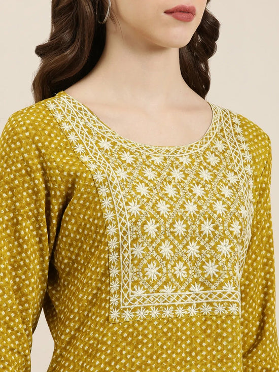 Women Mustard Geometrical Straight Kurta-AT-A1080-K-Mustard