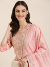 Women Peach Floral Kurta Set-GW-3585-Peach