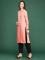 Women Peach Printed Straight Kurta-DF-1568-Peach