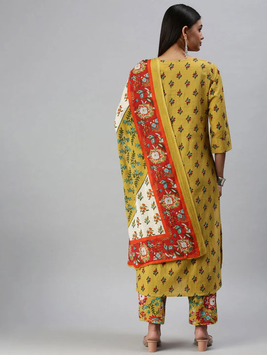 Women's Mustard Printed Kurta Sets-JP05-Mustard