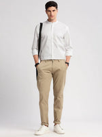 Men Mandarin Collar Solid White Casual Shirt-VERGE-2212-White