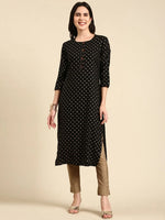 Women's Black Printed Straight Kurta-GW-3487A-Black