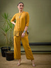 Women Mustard Placket Embroidered Shirt With Palazzos