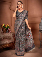 Saree Mall Women's Cotton Black Printed Designer Saree With Blouse Piece-MINAXI4803