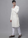 Men's White Embroidered Straight Kurta Pyjama Set-JOKP-P-690White