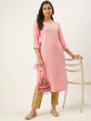 Women's Pink Printed Straight Kurtas-AT-A250-K-Pink