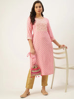 Women's Pink Printed Straight Kurtas-AT-A250-K-Pink