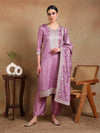 Ahika Women Lavender Silk Blend Embroidered Straight Kurta Pant Set With Dupatta-PKSKD1898D_XS