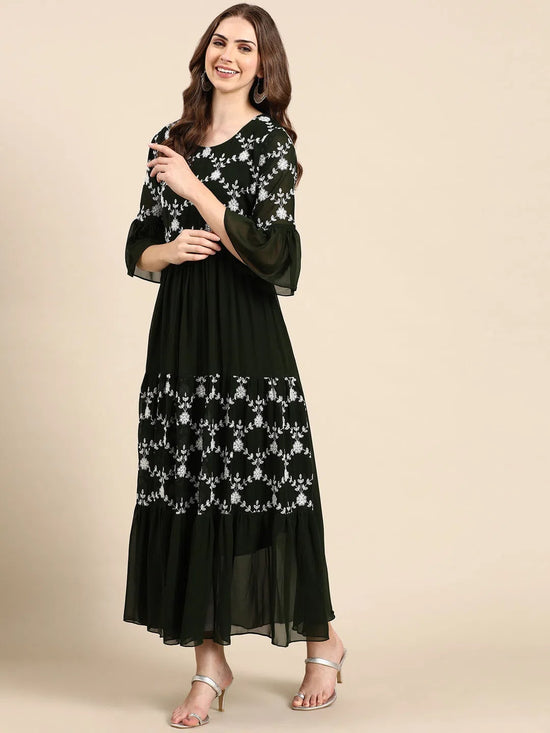 Women's Olive Embellished Anarkali Kurta-SKC-1151-Olive