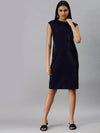 Women Navy Blue Solid A-Line Dress-AE-9883-Navyblue