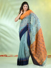 Mint Green Cotton Ikat Saree With Ganga Jamuna Border-MA66BCT431380078