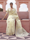 Saree Mall Women's Linen Blend Yellow Woven Design Designer Saree With Blouse Piece-KAVNI217005