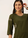 Women's Olive Solid Straight Kurta-DF-1203-Olive