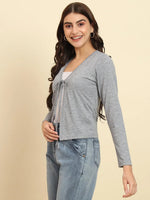 Grey Solid Tie-Up Shrug