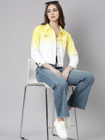 Women Yellow Ombre Denim Jacket-AE-0003-Yellow