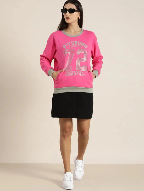 Dillinger Pink Typographic Oversized Sweatshirt-DLWMNSWT031FSR-XS