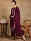 Ahika Women Burgundy Silk Blend Embroidered Straight Kurta Palazzo Set With Dupatta-PKSKD1816B_XS