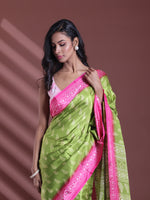 Green Silk Soft Saree With Paisley Print-MA60BSL01400041