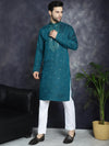 Men's Sequins Embroidered Kurta With Pyjama.-JOKP-P-5047Teal