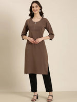 Women Taupe Solid Straight Kurta-DF-1203-Taupe