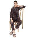 Smarty Pants Women's Brush Cotton Brown Color Checks Night Suit