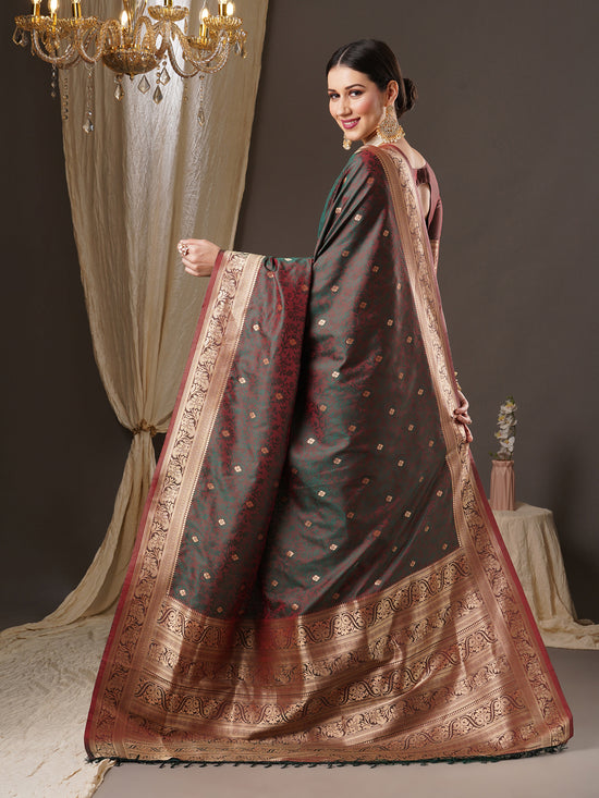 Saree Mall Women's  Blend Brown Woven Design Designer Saree With Blouse Piece-13PAKHI1404