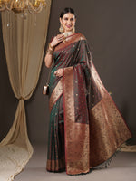 Saree Mall Women's  Blend Brown Woven Design Designer Saree With Blouse Piece-13PAKHI1404