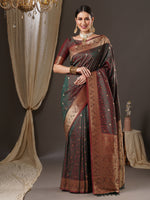 Saree Mall Women's  Blend Brown Woven Design Designer Saree With Blouse Piece-13PAKHI1404