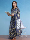 Saree Mall Women's Cotton Navy Blue Printed Designer Saree With Blouse Piece-MINAXI4102