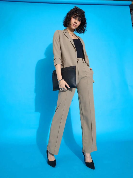 Women Beige Front Darted Pants