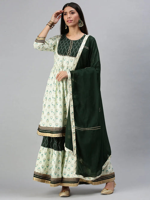 Women's Green Printed Kurta Sets-FS2347-Green