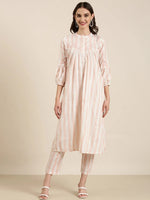 Women Pink Striped Kurta Set-ON-0018-Pink