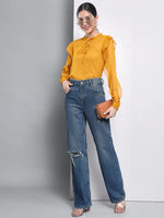 Yellow Dobby Ruffle Sleeve Top