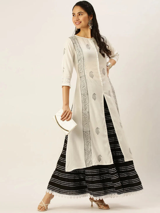 Women's White Printed Kurta Sets-JC-66-White