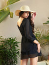 Women Black Dobby Sweetheart Neck Layered Hem Dress