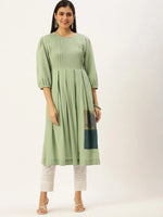 Women's Green Embroidered A-Line Kurtas-ON-534-Green