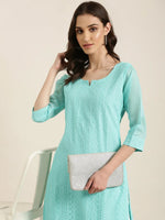 Women Turquoise Blue Embellished Straight Kurta-SKC-1217-Turquoiseblue