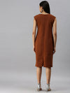 Women Brown Solid A-Line Dress-AE-9882-Brown