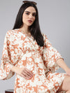 Women Rust Floral A-Line Dress-AE-15963-Rust