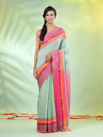 Pistachio Green Cotton Saree With Temple Borders-MA66CT43640008