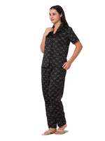 Smarty Pants Women's Silk Satin Black Color Star Galaxy Print  Night Suit-SMNSP-919A-S